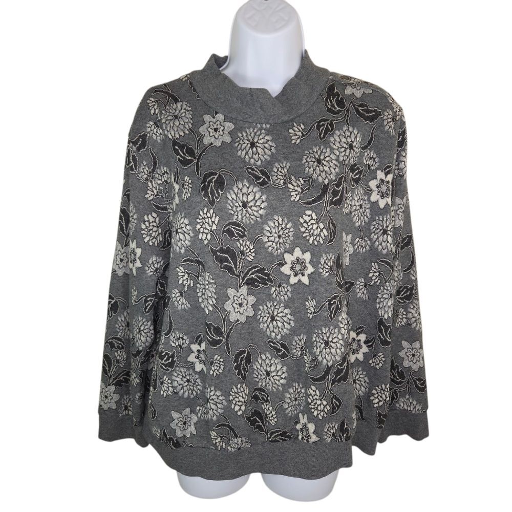 Alfred Dunner Mock Neck Floral Sweatshirt Top 2x